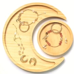 Crescent Moon Sun Lunar Eclipse Jewelry Tray Set Wood Trays Crystal Display Dish